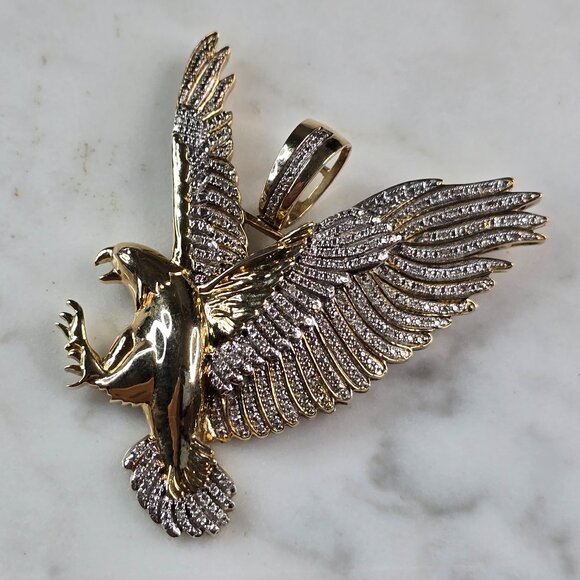 Mens Vintage Estate 10K Yellow Gold Diamond Eagle Pendant 15.9g E4216